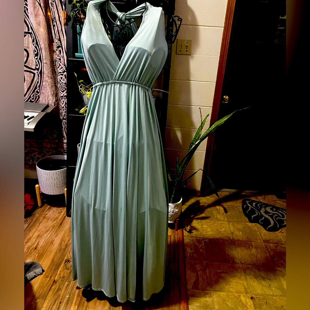 Seafoam green/blue multi wrap dress